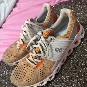 Beige and Orange Athletic Sneakers